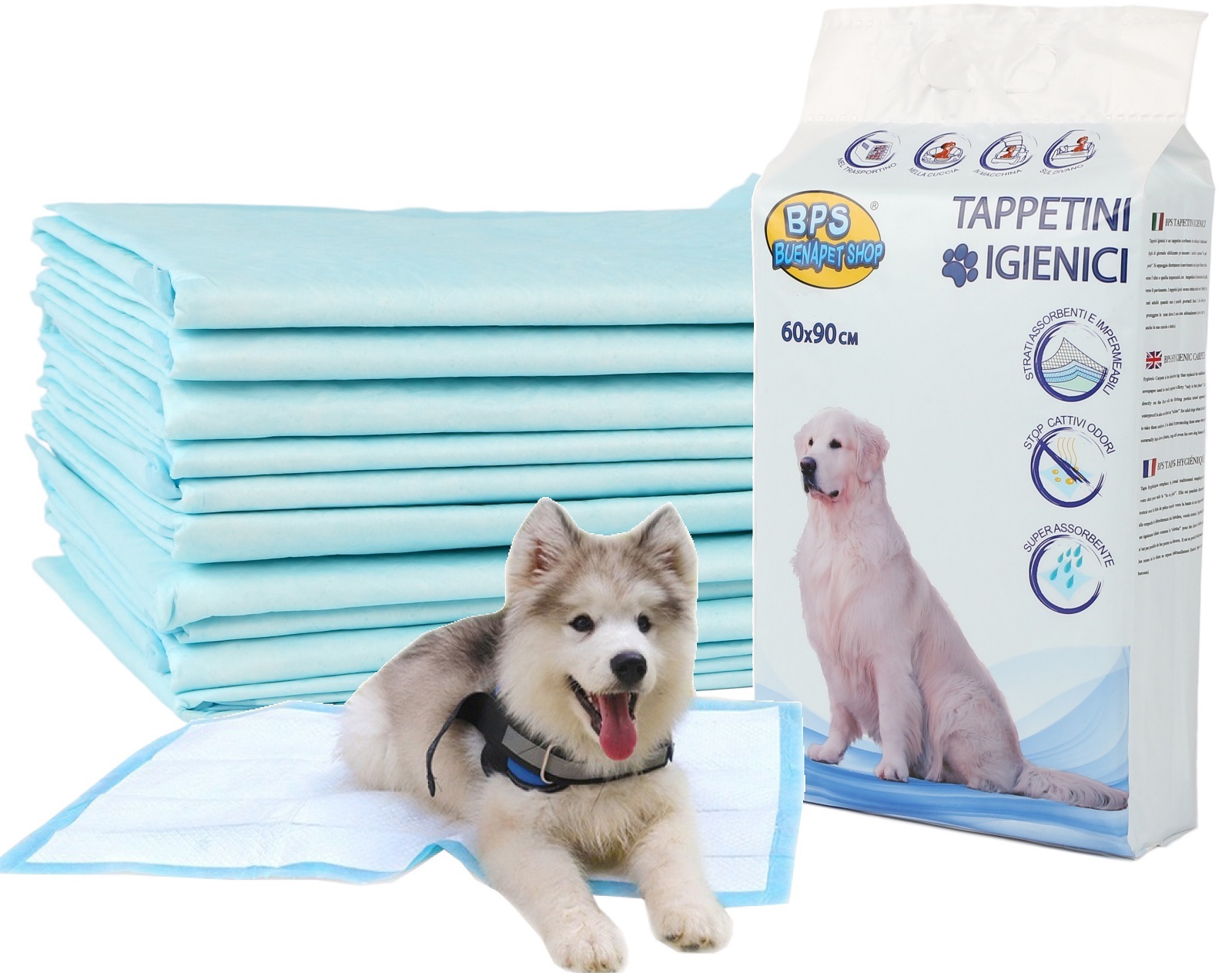 120 PEZZI BPS Buenas Pet Shop Tappetino Per Cani 60x90, Tappetino Assorbente Per Gatti E Cani, Prodotti Igienici Per Animali Domestici Per Casa E Giardino