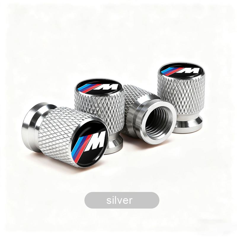 4 Pezzi Tappi Valvole Pneumatici Ruote Auto Stelo Aria Per BMW M8 M7 M6 M5 M4 M3 M2 M1 F30 F10 F15 E30 E46 E90 E60 Serie 3 Serie 5 Serie 7 argento