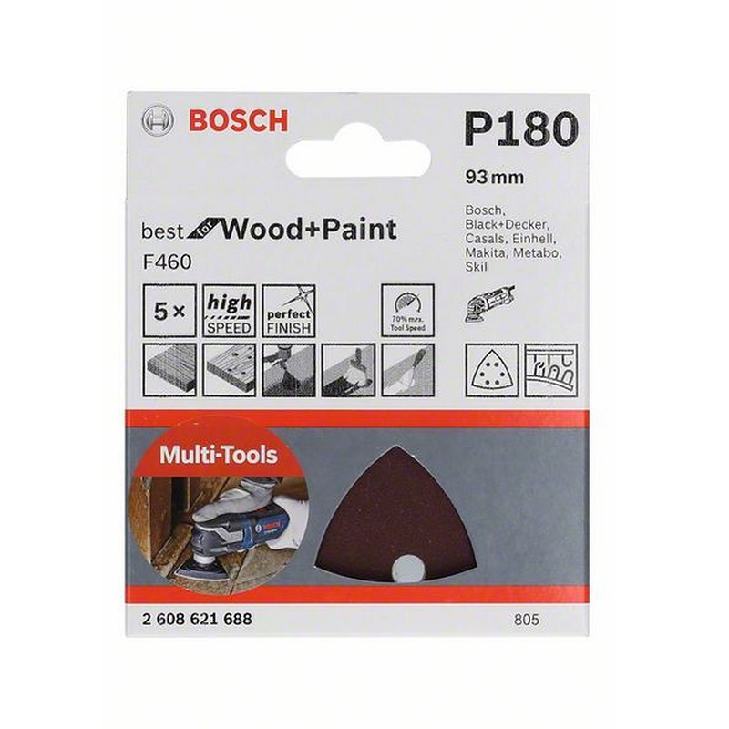 Accessories 2608621688 Carta Abrasiva A Delta Dimensione Dei Grani 180 (l X L) 93 Mm X 93 Mm 5 Pz. - Bosch Accessories 2608621688 Carta Abrasiva A Delta Dimensione Dei Grani 180 (l X L) 93 Mm X 93 Mm 5 Pz. - Bosch