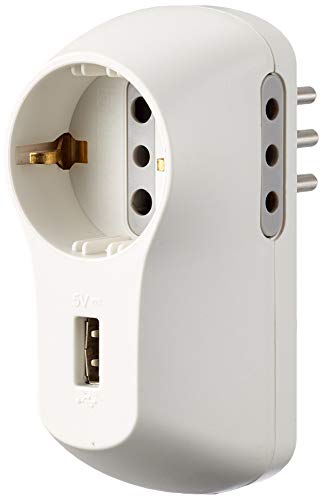 Adattatore B3 2 Prese 10a 1 Presa Tedesca 1 Usb Alimentata E Spina 10a Bianco S3613du