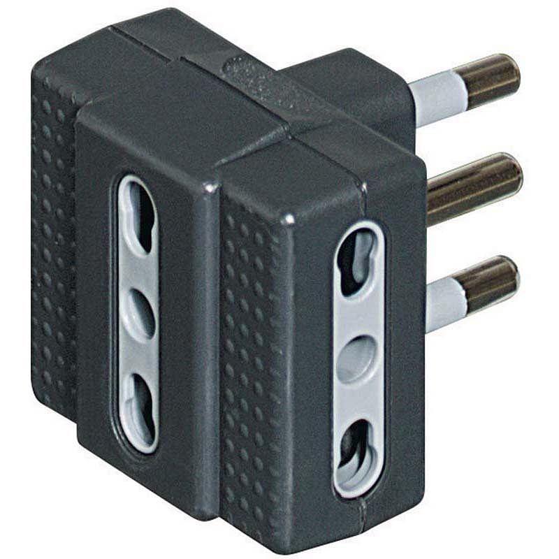 Adattatore Bticino Triplo Nero Spina 16 A + 3 Prese Da 10 / 16 A