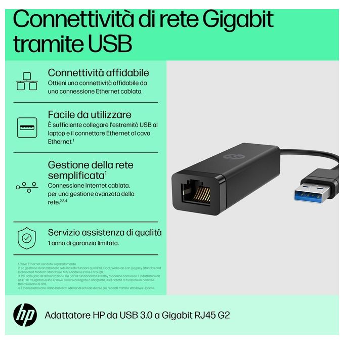 Adattatore di rete Gigabit (1000Base-TX) Usb 3.0 a Rj45 G2 Black 4Z7Z7AA