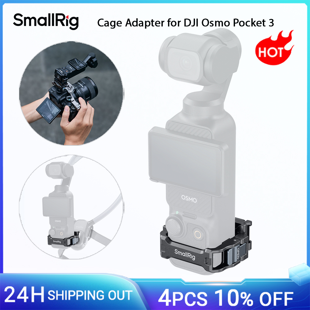 Adattatore per gabbia SmallRig Pocket 3 per DJI Osmo Pocket 3 con pattino freddo per bastoncini selfie, supporti per il collo Teste Pan-Tilt a sgancio rapido