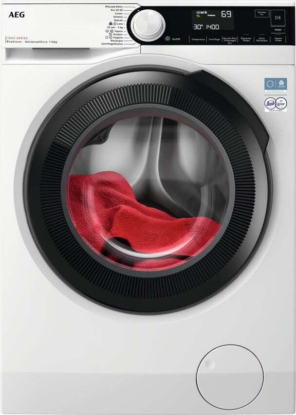AEG LR7FD94 LAVATRICE, Caricamento frontale, 9 kg, 12 programmi, Profondità 57,2 cm, Giri 1400 rpm, Bianco, livello rumorosità centrifuga 74 dB(A), Classe A
