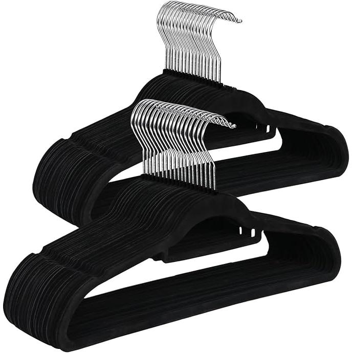AKASA - Confezione da ganci in velluto nero 9/15/24/36/48 lunghi 41 cm, ultrasottili e resistenti, con ganci girevoli a 360° ° , per camicie, cappotti e indumenti pesanti