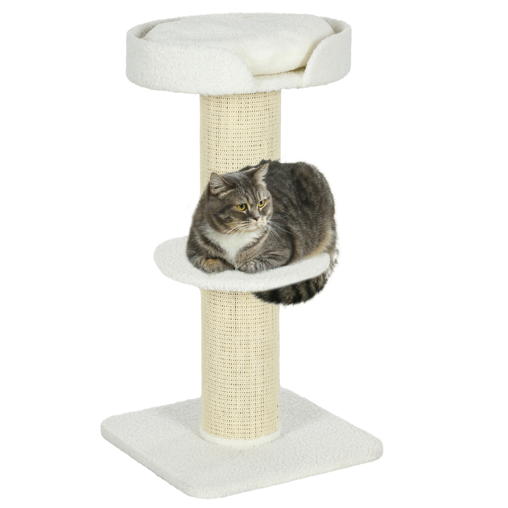 Albero tiragraffi per gatti Pawhut, altezza 91 cm, con 3 livelli, 45x45x91 cm, colore crema