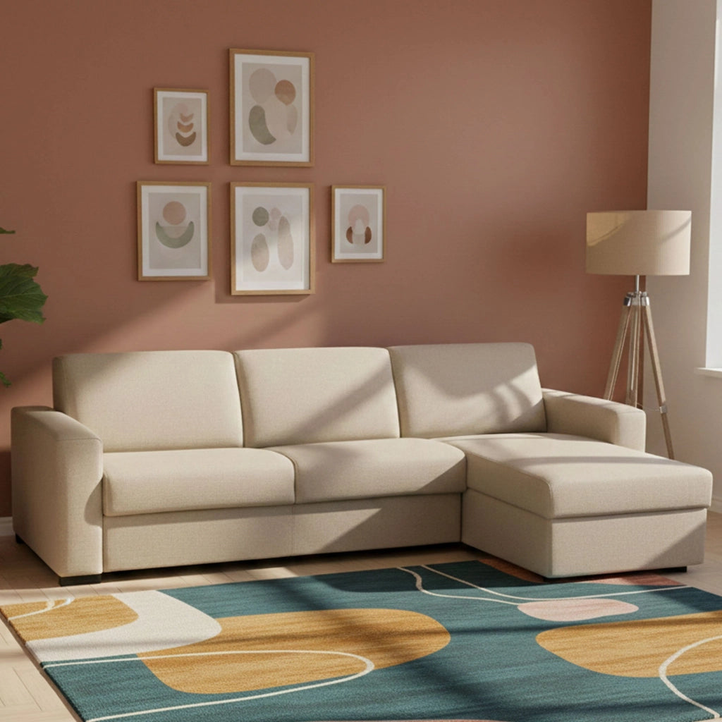 Allegria, Divano Letto con Penisola Sfoderabile Made in Italy, 260x95 cm Beige