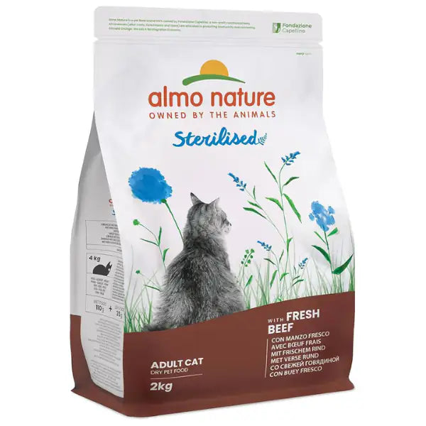 Almo Nature crocchette funzionali Adult Sterilised con Manzo e riso 2 kg - Croccantini per gatti - 1° ORDINE? scegli tra BZR5 - BZR20 + 200 pt fedeltà