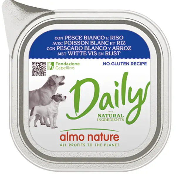 Almo Nature Daily Nutrition Menù Dog 100 gr Pesce bianco e riso - confezione da 32 pezzi - Cibo umido per cani - 1° ORDINE? scegli tra BZR5 - BZR20 + 200 pt fedeltà