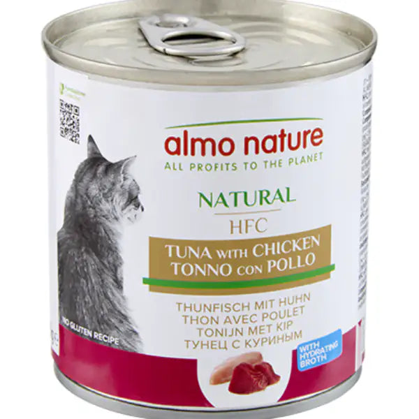 Almo Nature HFC Natural in brodo di cottura 280 gr Tonno e pollo - confezione da 6 pezzi - Cibo umido per gatti - 1° ORDINE? scegli tra BZR5 - BZR20 + 200 pt fedeltà