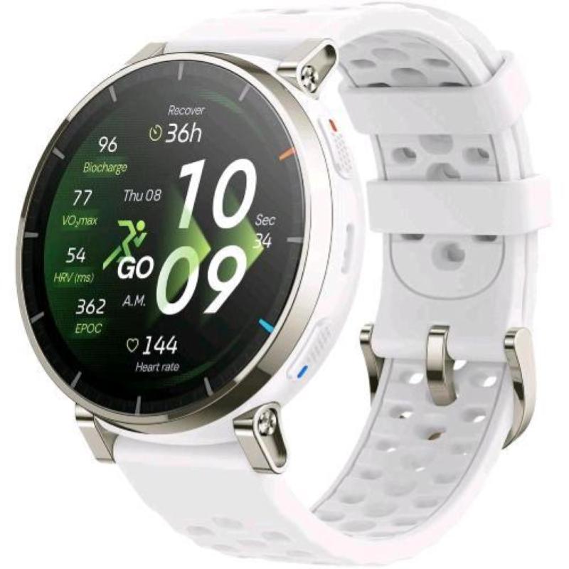 Amazfit active 3 premium smartwatch 45mm 1.32 amoled vetro zaffiro gps running nfc mappe offline 5 atm 170+ sport argento bianco