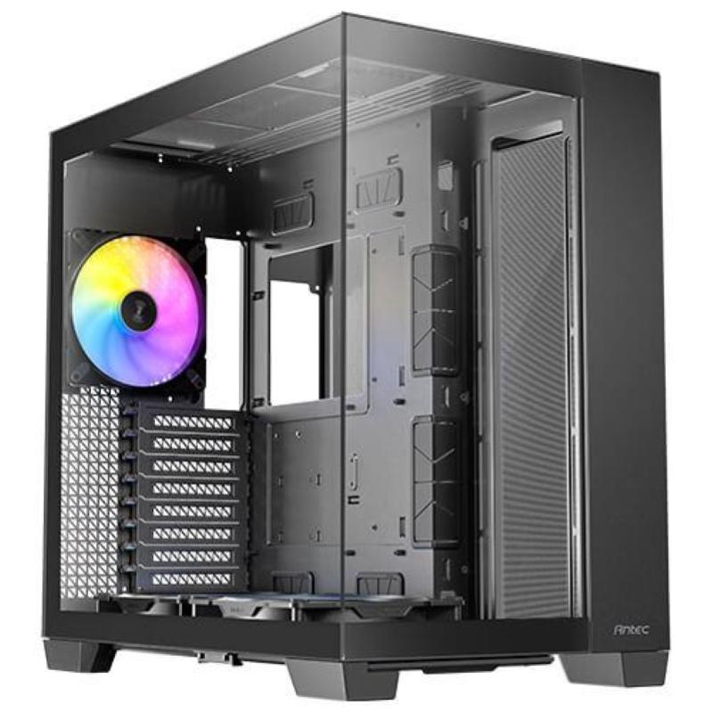 Antec c8 argb black case gaming atx 2 ventole tqr da 160mm e 1 tq 140mm argb pwm incluse layout a doppia camera tipo c supporto radiatore da 360mm pannelli frontali e laterali in vetro temperato senza cuciture compatibile rtx 40 nero