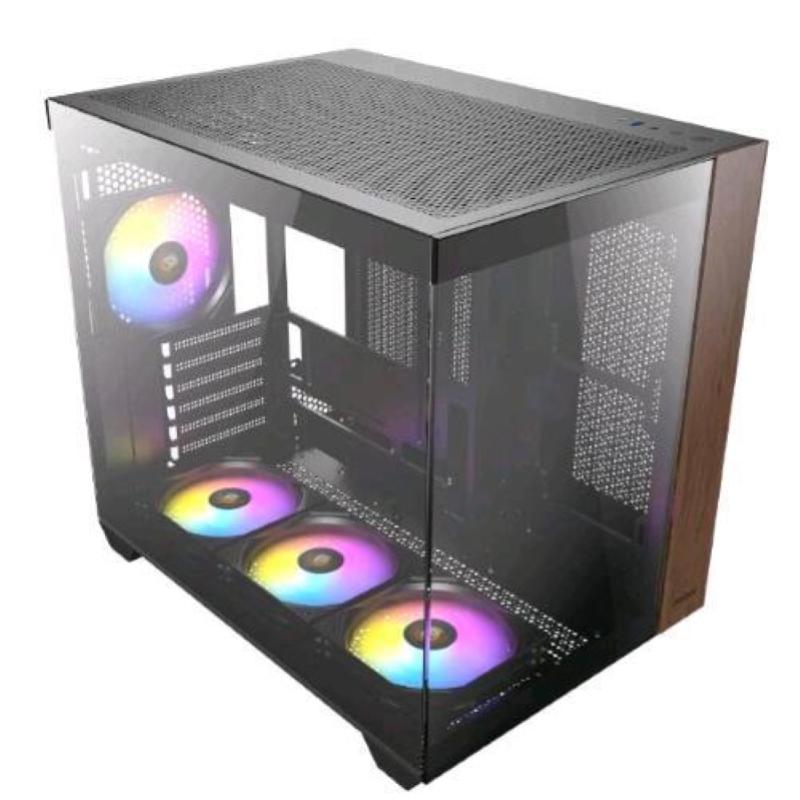 Antec cx800 wood argb midi-tower atx micro-atx, itx gaming con inserti in legno pannello frontale e laterale in vetro temperato senza cuciture 4 ventole argb incluse nero