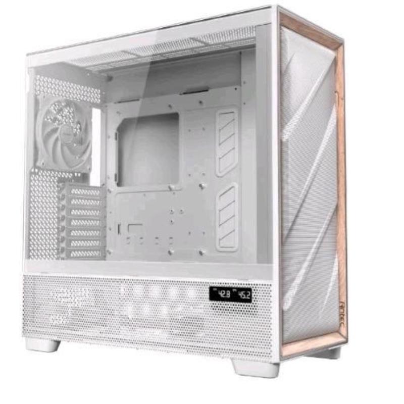 Antec flux pro full tower e-atx atx, micro-atx, itx frontale alto flusso con inseri in legno di betulla pannello laterale trasparente bianco Antec flux pro full tower e-atx atx, micro-atx, itx frontale alto flusso con inseri in legno di betulla pannello laterale trasparente bianco