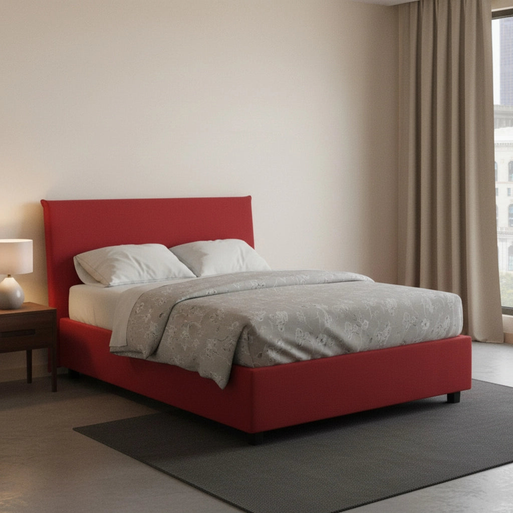 Anyta, Letto Piazza e Mezza Sfoderabile Made in Italy, Rosso