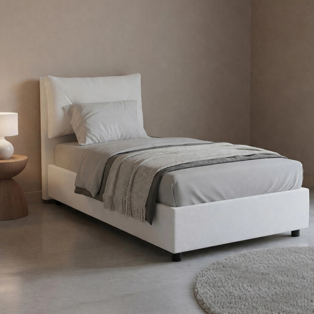 Anzi, Letto Singolo Contenitore Made in Italy, Bianco