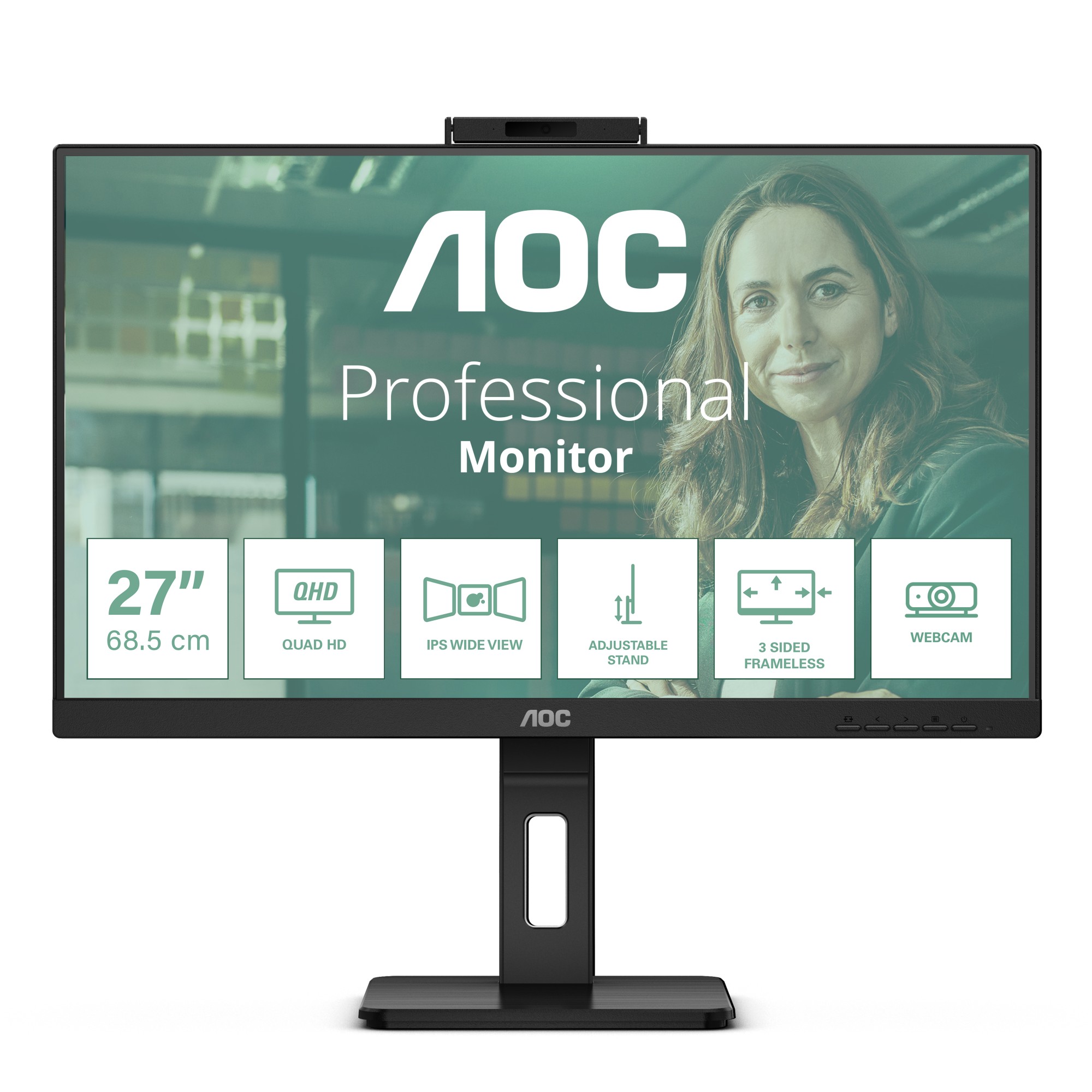 Aoc Monitor 27 Led Ips Qhd 16:9 4Ms 350 Cdm Webcam Pivot Dp/2Hdmi Multimediale Scat Aperta