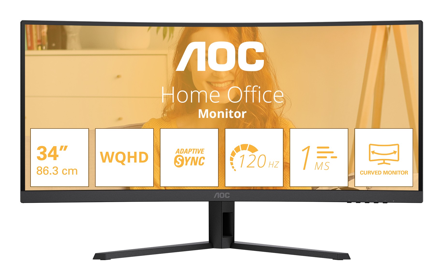 Aoc Monitor Curvo 34 Led Va Wqhd 21:9 4Ms 120Hz Reg Alt Dp/Hdmi