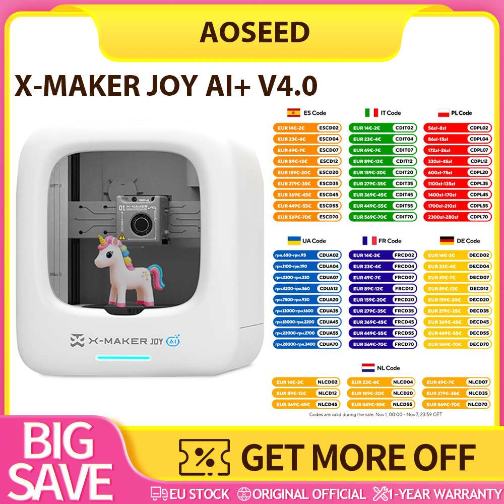 AOSEED X-MAKER JOY AI+ V4.0 Stampante 3D per Bambini, Velocità di Stampa 300mm/s, Volume di Costruzione 120x120x120mm, 260 ℃ Controllo della temperatura del ugello, Wi-Fi e App, Completamente