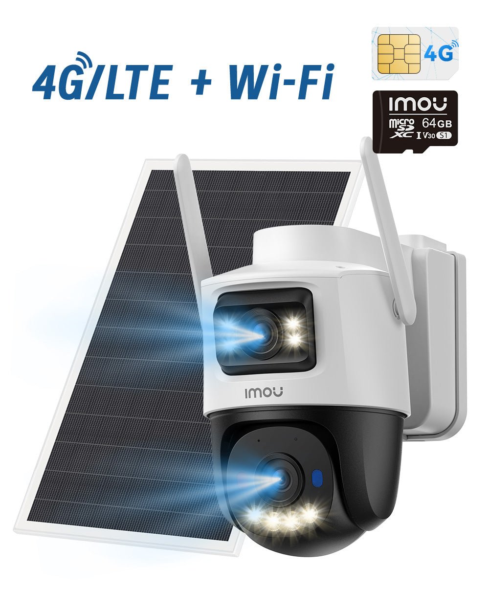AOV Telecamera Dual senza fili | Doppia lente 5 MP, 4G LTE e Wi-Fi 2,4 GHz, 5MP 3K con pannello solare + scheda SIM + scheda di memoria da 64GB / None