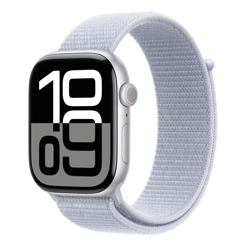 Apple watch 10 46mm gps allumin.silver cint. sport loop blu nuvola