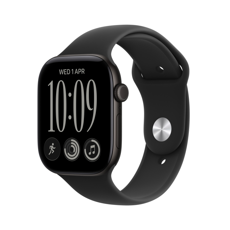 Apple watch series 12 gps + cellular 46mm black aluminium case with black sport band - m/l
