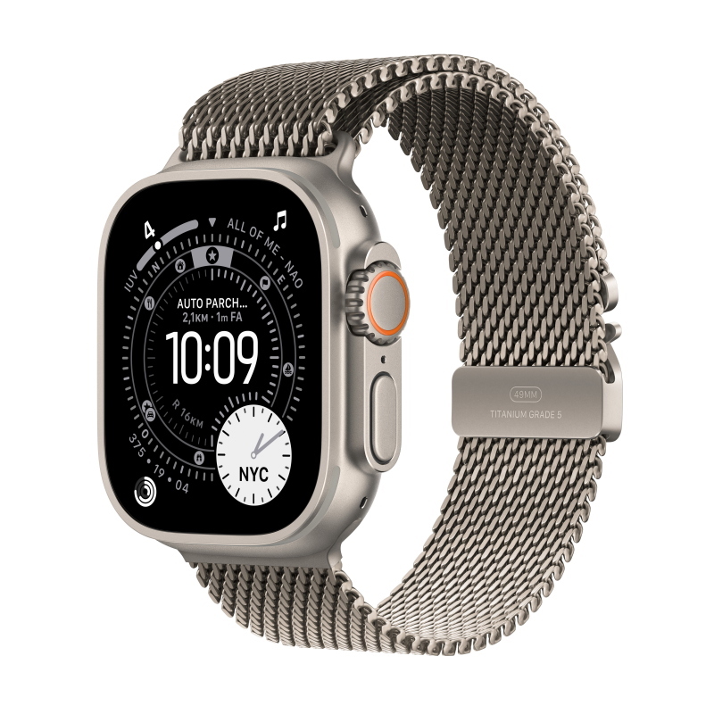 Apple watch ultra 3 gps + cellular 49mm natural titanium case with natural titanium milanese loop - large