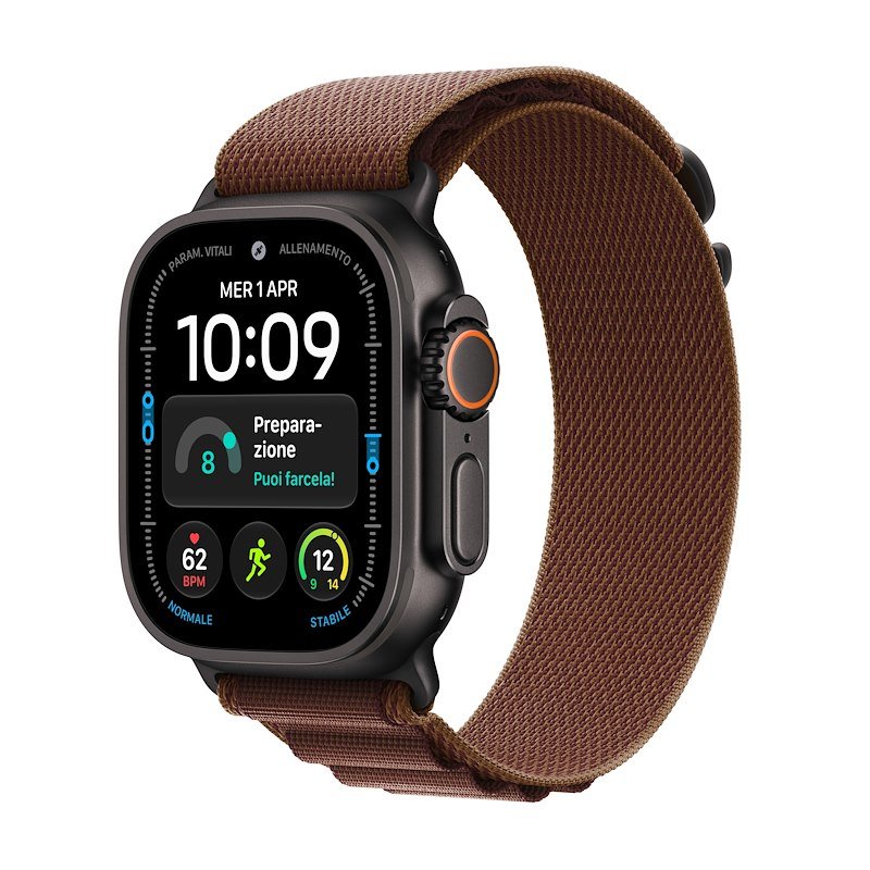 APPLE Watch Ultra 4 GPS + Cellular, cassa in Titanio Nero da (49 mm) con Alpine Loop color borgogna - Medium