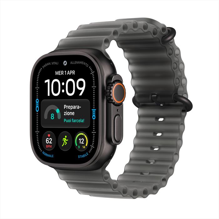 APPLE Watch Ultra 4 GPS + Cellular, cassa in Titanio Nero da (49 mm) con cinturino Ocean traslucido