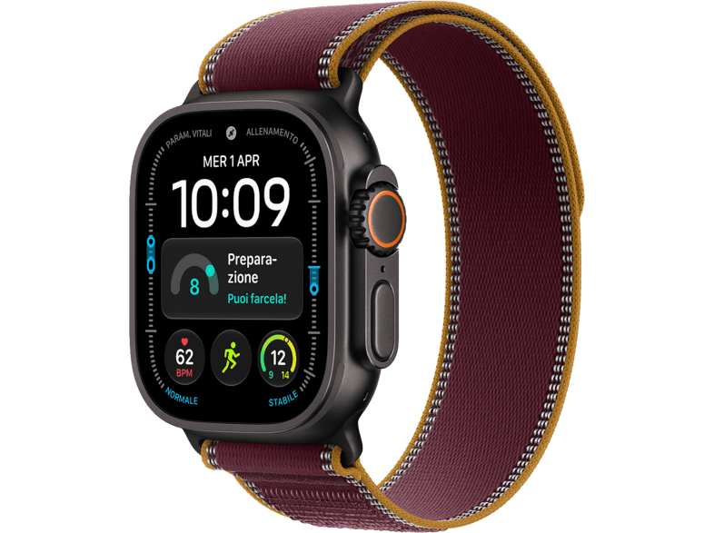 APPLE Watch Ultra 4 GPS + Cellular, cassa in Titanio Nero da (49 mm) con Trail Loop color borgogna - M/L
