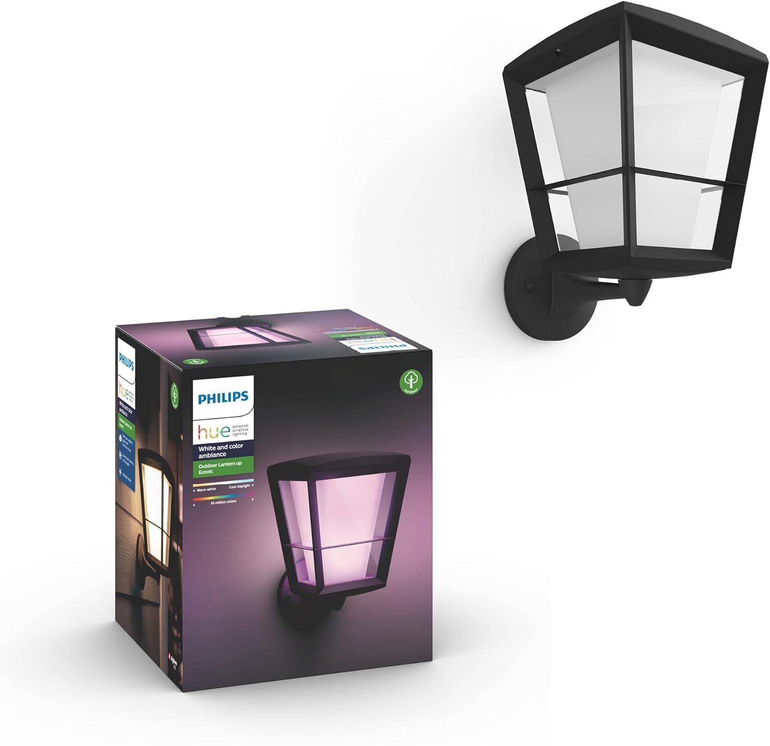 Applique Led Philips Hue White E Color Ambiance Econic, Per Esterni, Dimmerabile, 16 Milioni Di Colori, Controllabile Tramite App, Compatibile Con Amazon Alexa [classe Energetica A]