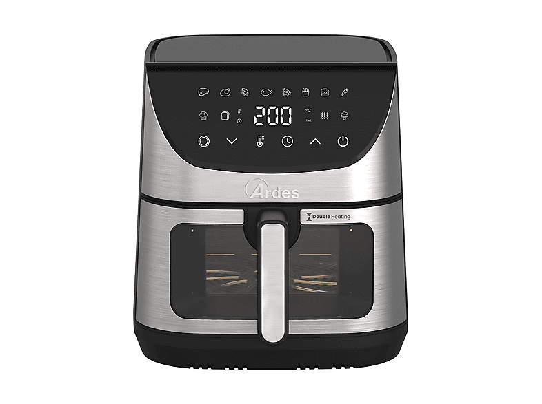 ARDES FRIGGISANA SUPREME 8L DOPPIA RESISTENZA FRIGGITRICE AD ARIA, capacità 8 l, Max potenza 1600 W, 12 programmi, da 80 °C a 200 °C, Nero / Silver