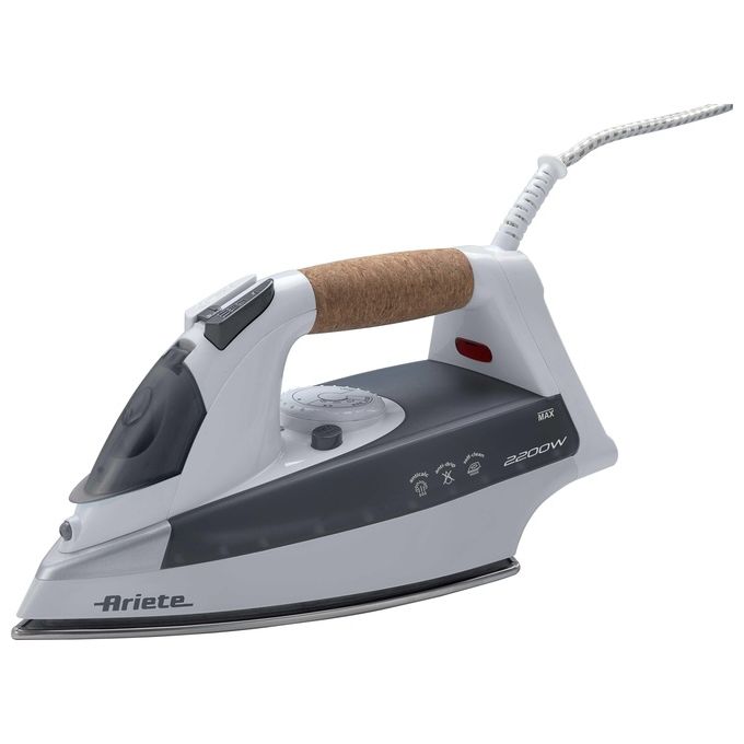 Ariete 6232 Ferro da Stiro a Vapore 2200W Piastra Acciaio Inox Manico Sughero Serbatoio 300ml colore Grigio