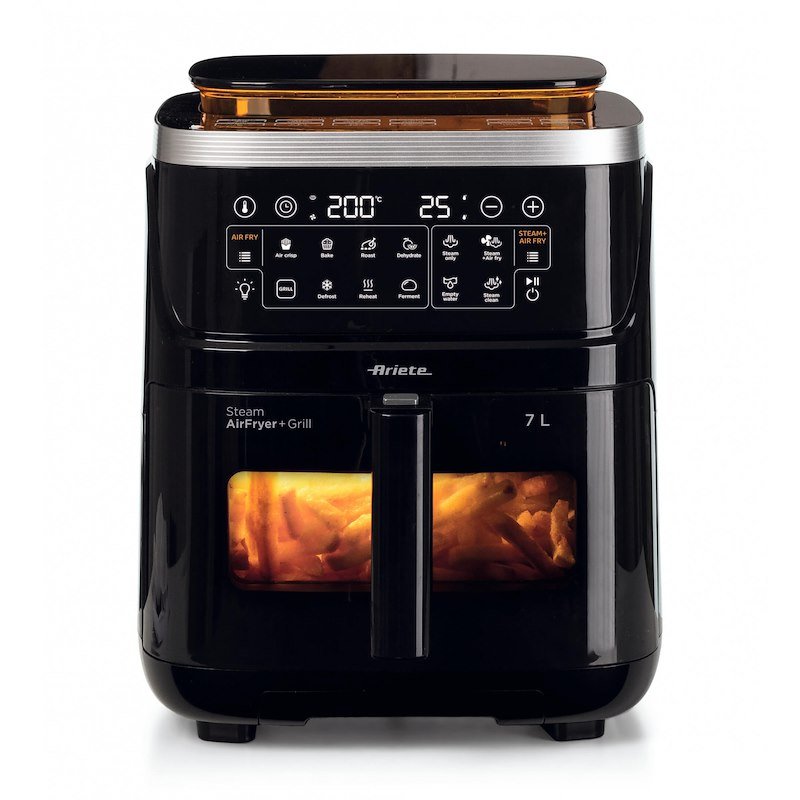 ARIETE AIR FRYER 7 L STEAM GRILL FRIGGITRICE AD ARIA, capacità l, Max potenza 1700 W, NERO