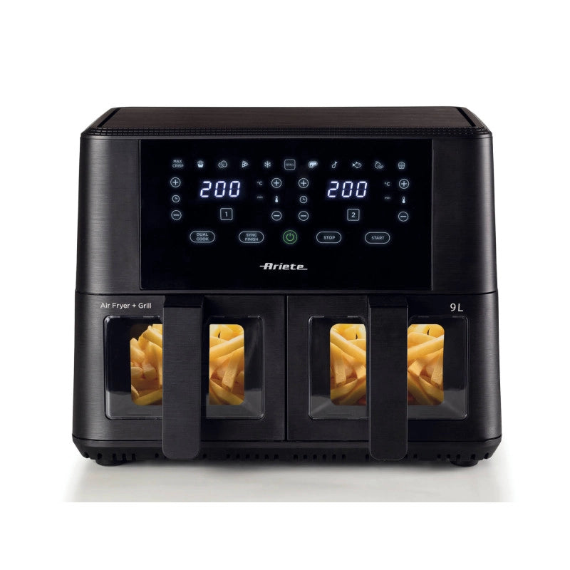 ARIETE AIR FRYER DOPPIA 4,5L+4,5 FRIGGITRICE AD ARIA, capacità 9 l, Max potenza 2400 W, Nero