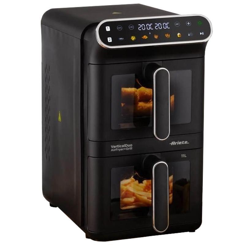ARIETE AIRFRYER DOPPIA VERTICALE FRIGGITRICE AD ARIA, Max potenza 2460 W, 6 programmi, da 60 °C a 200 °C, NERO