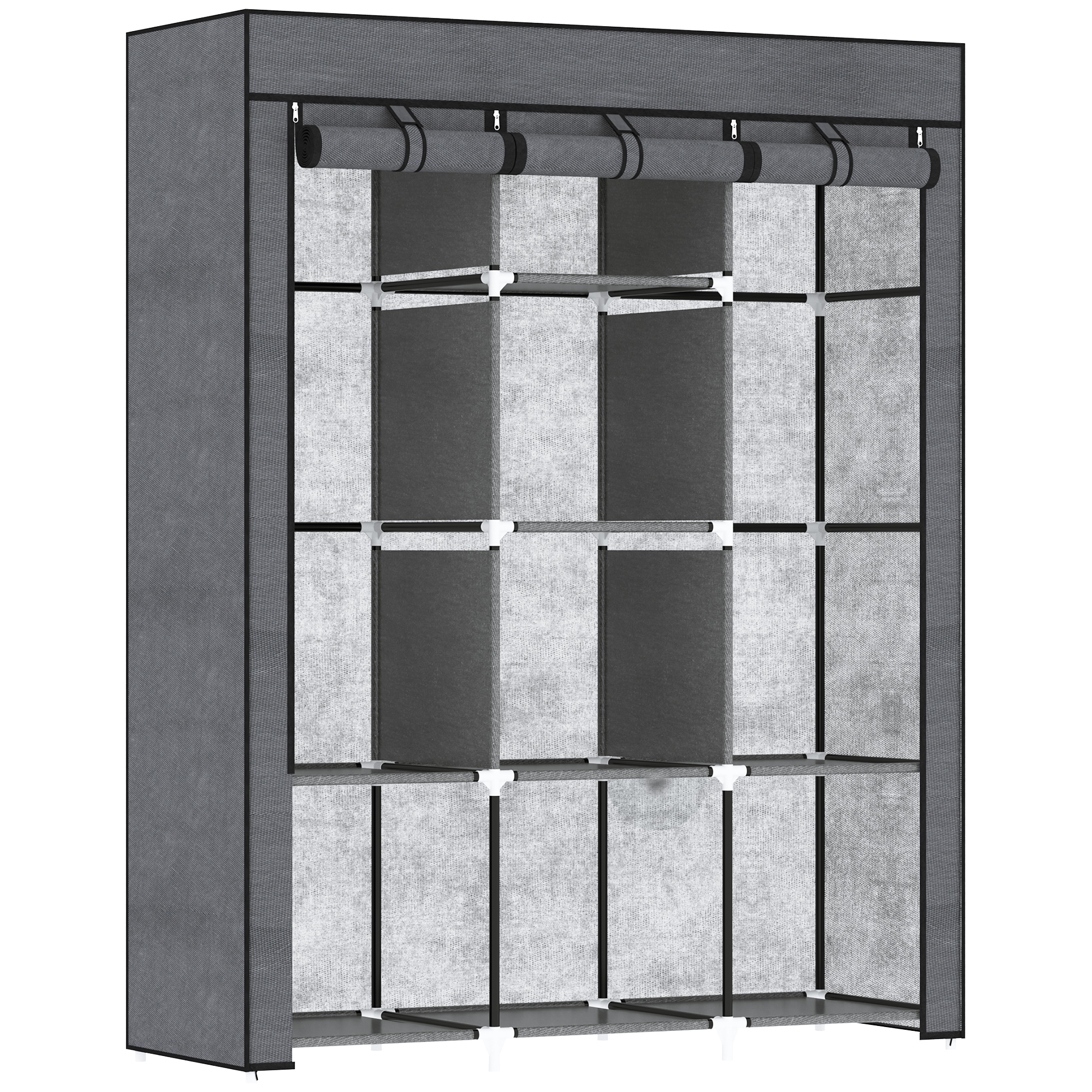 Armadio multiuso HOMCOM - dim. ridotte 125L x 43W x 162,5H cm - acciaio nero, tessuto non tessuto grigio