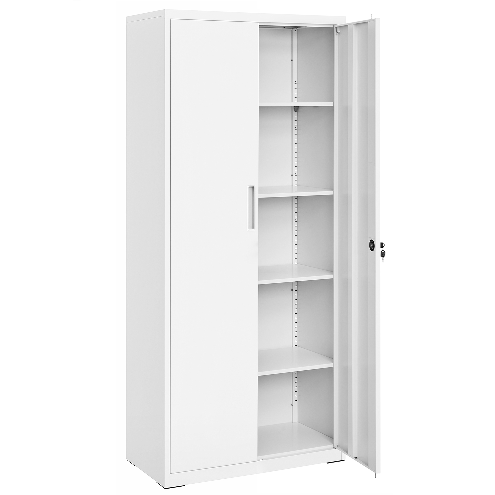 Armadio portaoggetti in acciaio SONGMICS, armadio multiuso, con 5 ripiani regolabili, doppie ante, serratura, armadio porta attrezzi, per garage, studio, bianco grigiastro