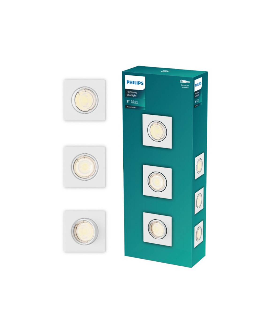 Aro Incassato Quadrato In Metallo, Modello Peridot, Bascante, Gu10, Bianco, 9 X 9 Cm