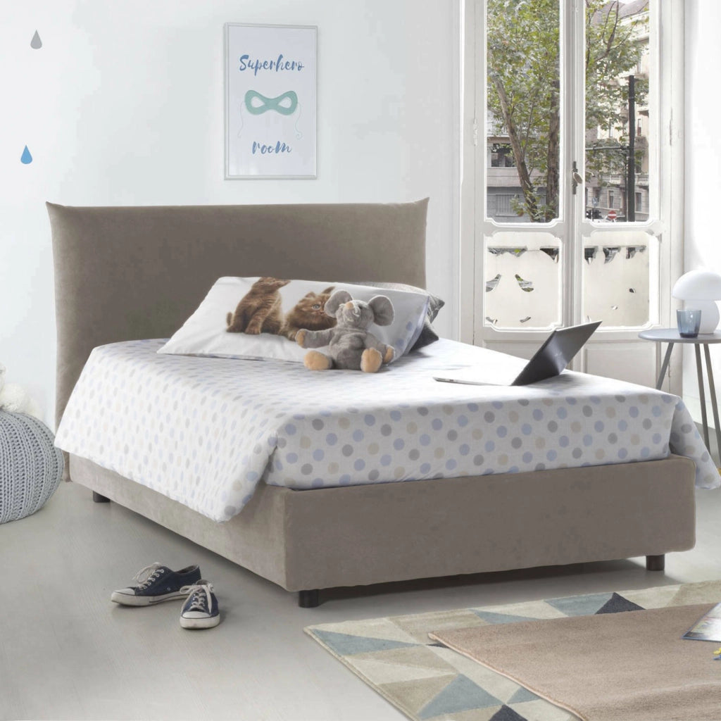 Arpaise, Letto Piazza e Mezza Materasso Incluso Made in Italy, Grigio Tortora