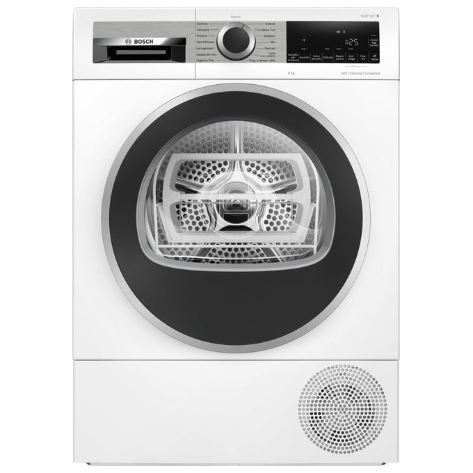 Asciugatrice BOSCH WQG245D0IT, a pompa di calore, 9 kg, profondità 61,3 cm, Auto Dry, SelfCleaning Condenser, funzione mezzo carico, Classe C