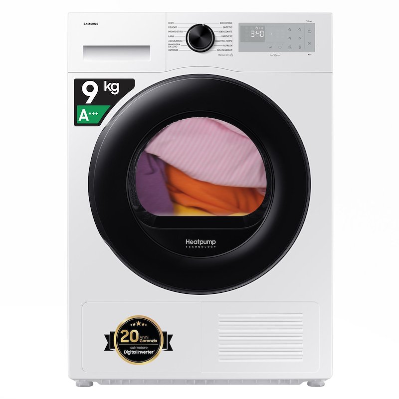 ASCIUGATRICE SAMSUNG DV90DG52A0AHET Condensazione, 9 kg, profondità 60 cm, 65 dB(A), Bianco, Classe C