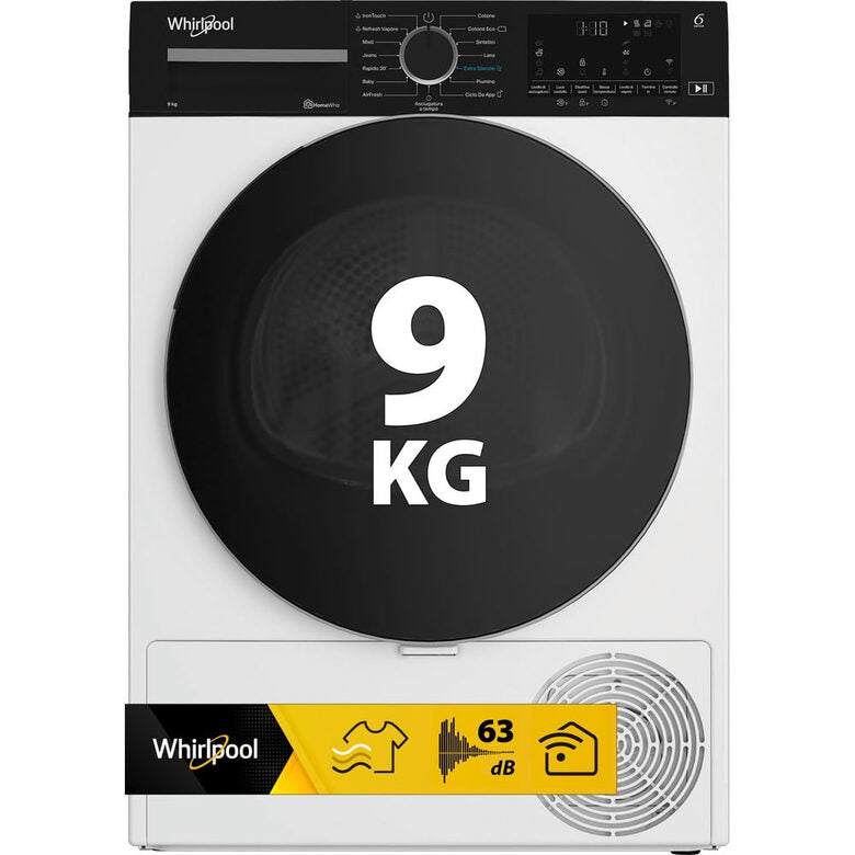 Asciugatrice WHIRLPOOL C WD 94M WBS IT, 9 Kg, a pompa di calore, profondità 67,4 cm, Adaptive Dry, 6° Senso, Iron Touch, Classe