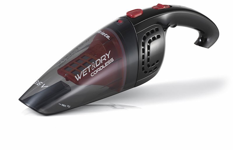ASPIRABRICIOLE ARIETE CORDLESS , Potenza Max 21,6 W, Autonomia fino a 12 min, Contenitore polvere 0,4 l, nero/rosso