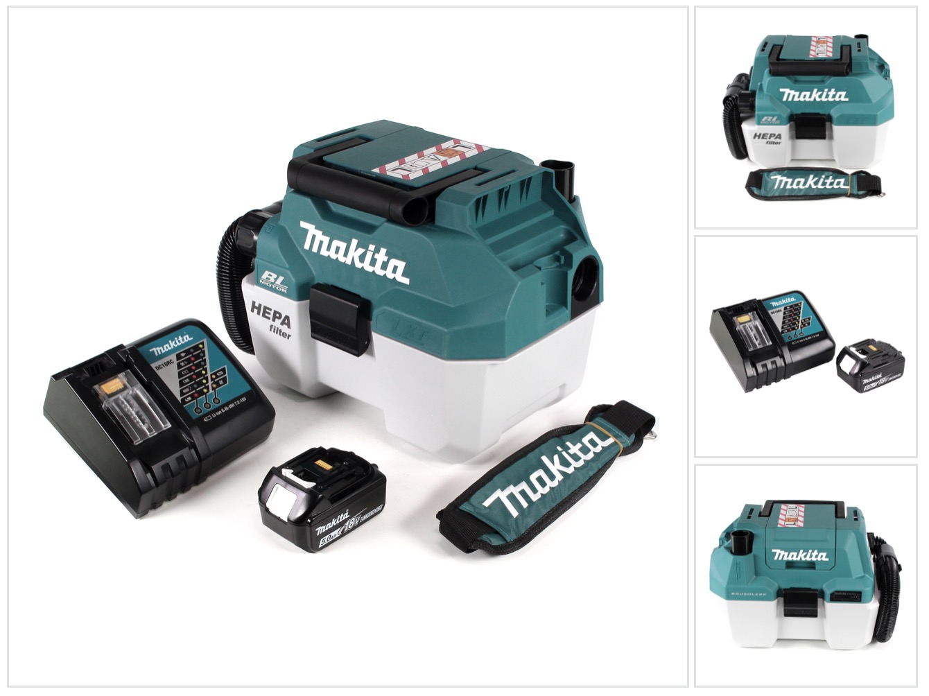 Aspiratore A Batteria Makita Dvc 750 Lrt1x3 18 V Portatile + 1x Batteria 5,0 Ah E Caricabatterie - Senza Accessori