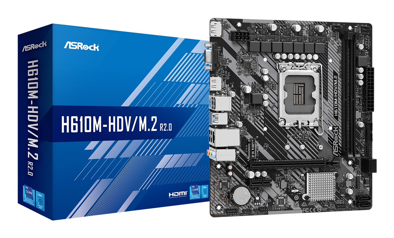 Asrock H610M-HDV/M.2 R2.0 Intel H610 LGA 1700 micro ATX Asrock H610M-HDV/M.2 R2.0 Intel H610 LGA 1700 micro ATX