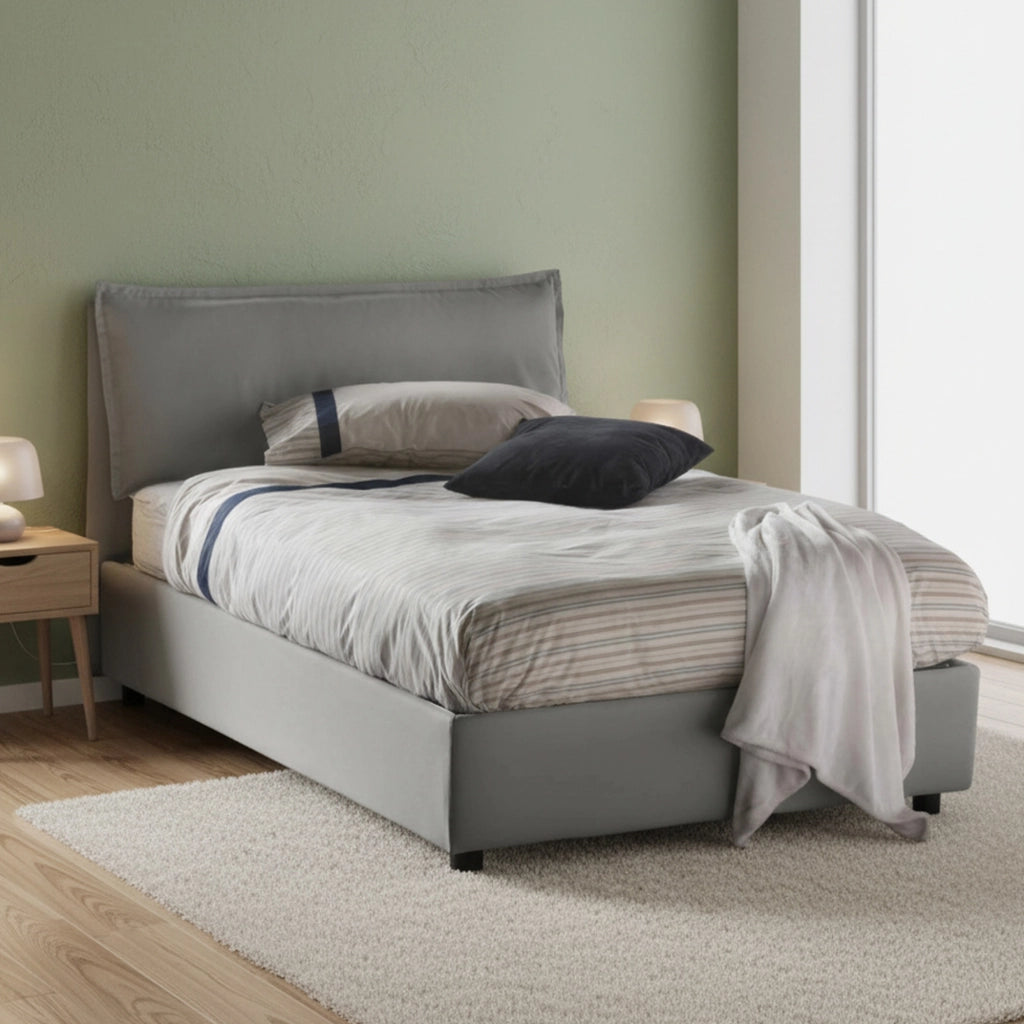 Asso, Letto Piazza e Mezza Sfoderabile Made in Italy, Grigio
