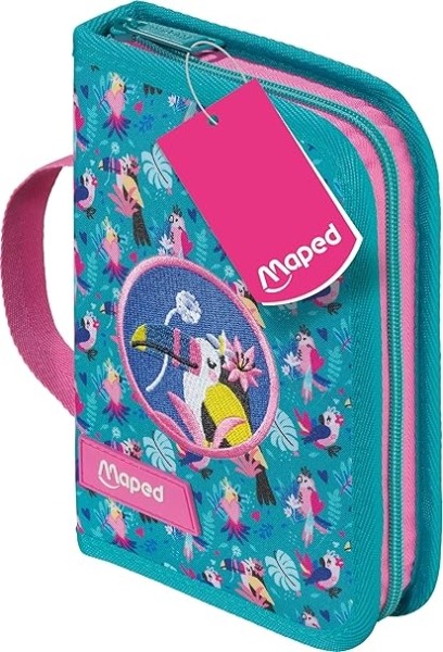 Astuccio Maped Tropical con 31 articoli: gomma temperamatite matita di grafite HB 2 penne righello 12 matite colorate 12 pennarelli ed evidenziatore.