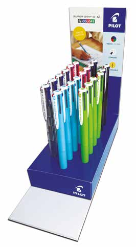 Astuccio Pilot SuperGrip G con display a 4 colori e 20 penne a sfera retrattili - Inchiostro a base d'olio - Fusti di colori assortiti Astuccio Pilot SuperGrip G con display a 4 colori e 20 penne a sfera retrattili - Inchiostro a base d'olio - Fusti di colori assortiti