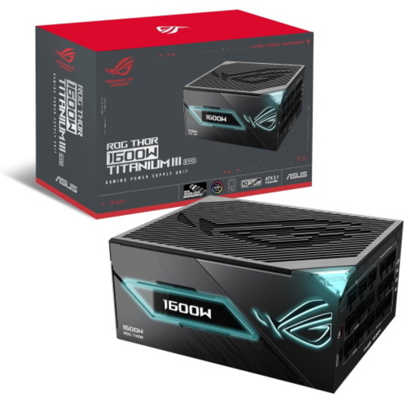 Asus rog thor 1600 titanium iii gaming evo alimentatore modulare 80 plus titanium pfc attivo atx 3.1 nero